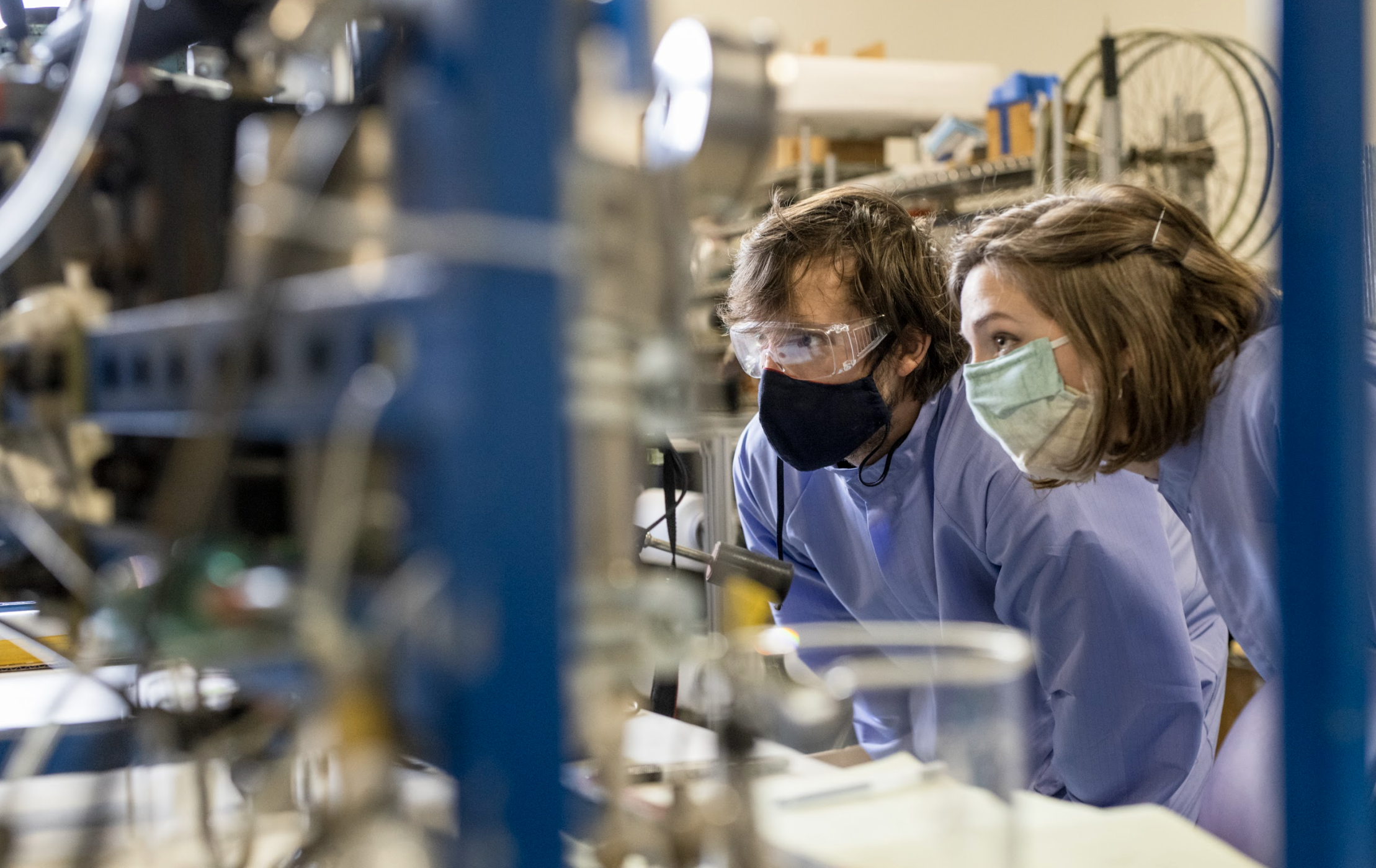 Activate Fellows and AeroShield co-founders Kyle Wilke (left) and Elise Strobach (right) in the lab